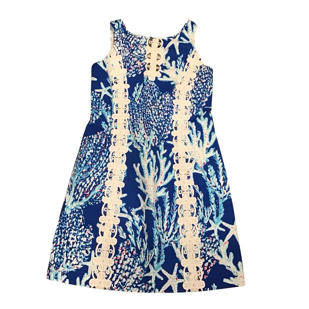 Lilly Pulitzer Good Reef Ember Shift Dress‎ blue & white Stretchy size 4 Women’s